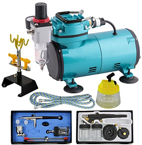 Airbrush Set mit Airbrush-Kompressor Compact II - Airbrushpistole - Reinigungsbürsten - Ideales Airbrush Kit für Einsteiger und Fortgeschrittene der Airbrush Technik
