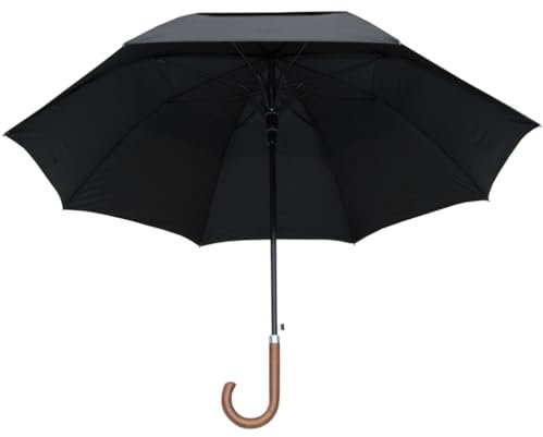 COLLAR AND CUFFS LONDON - StormDefender Parapluie droit coupe-vent solide grande taille 127 cm – Avec poignée, crochet en bois – Pour homme ou femme – Auvent ventilé robuste – Cadre en fibre de verre