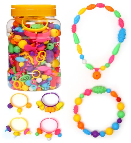BESKIT 400 Pcs Pop Snap Beads Set, Girls Creative DIY Jewelry Kit for Age 3 4 5 6 7 8 Years Old