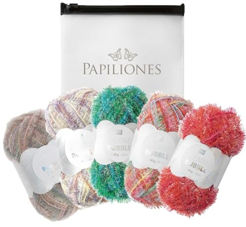 Camtiac Creative Bubble Garn Häkelgarn Strickgarn Bastelgarn Spülschwammgarn Print Farben: Rosa 2 Pastell 3 Multicolor 4Print Pink 5 Grün 5x50g inkl. Papiliones Tasche
