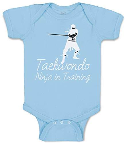Custom Baby Bodysuit Taekwondo Ninja in Training Sport Funny Cotton Boy & Girl Baby Clothes Light Blue Design Only 6 Months