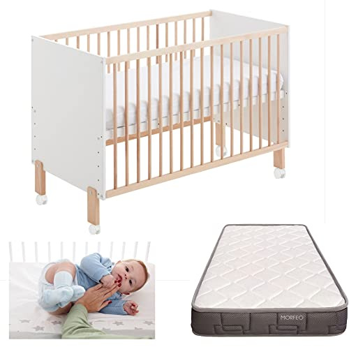 CoolDreams Beistellbett 120 x 60 cm, mit Matratze Morfeo, Set zum Befestigen am Bett mit Sicherheit und 4 Rädern. Europäische Norm und ungiftige Wasserfarbe