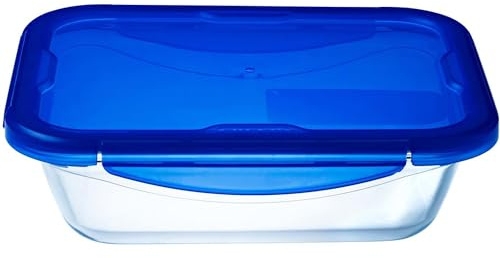 Pyrex Easy Wash Cook and Go Rectangular Container with Lid Medium 1.7 Litre Blue (Pack of 2)