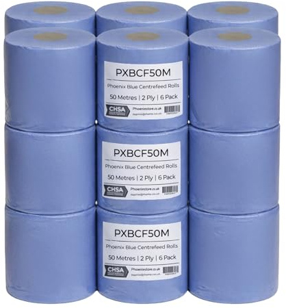 Blue Centre Feed Paper Towel 2 Ply - 18 Pack | Strong, Absorbent Cleaning for Kitchen, Industrial & Commercial Use | Embossed Wipe Tissue for Dispensers