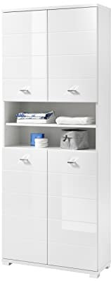 POOL Badezimmer Hochschrank in Weiß - Moderner Badezimmerschrank Bad Schrank mit viel Stauraum - 76 x 190 x 31 cm (B/H/T)