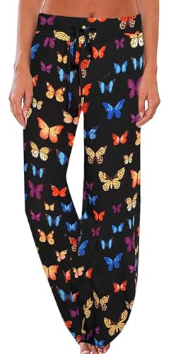 AMYTIS LINGERIE Bas De Pyjama Femme long Pantalon Grande Taille Extensible Confortable Pantalons décontracté Droit pour Femmes
