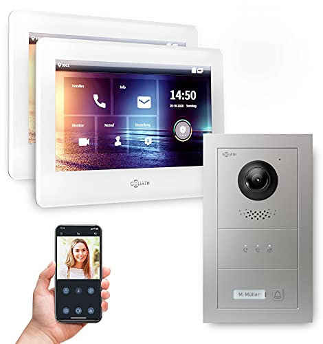 Goliath Hybrid | 2-Draht Bus | Full-HD Video Türsprechanlage | App | 1-Fam | 2 x Full-Touchscreen 7 | Aluminium Unterputz Türstation | + Feedback Modul | 180° Ultra-Weitwinkel | AV-BUS-513