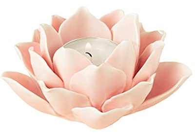 Portacandela in ceramica fatto a mano a forma di fiore di loto, petali, portacandele, decorazione per la casa e il tavolo dell'ufficio (rosa)