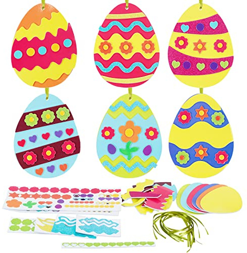 LAMEK 12 Pezzi Uova di Pasqua Fai da Te Uova Decorazione Pasquale Artigianato Fai da Te Artigianali di Pasqua Eva con 12 Cordes Verde per Hobby Creativi Bambini Regalo Festa Casa Alberi Appendere
