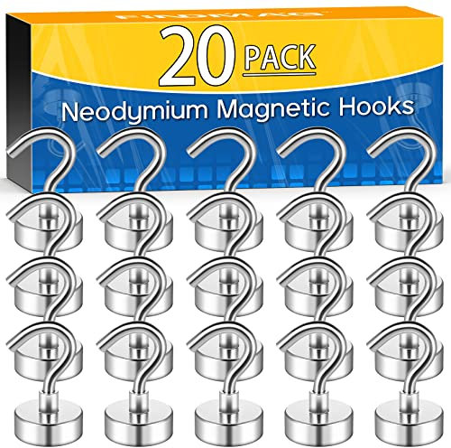 FINDMAG Magnethaken, 20 Stück 22lbs+ Ziehen Magnetische, Starke Magnete mit, Haken Magnetisch, Magnet Halter, Neodym Magnete für Kreuzfahrt, Grillrost