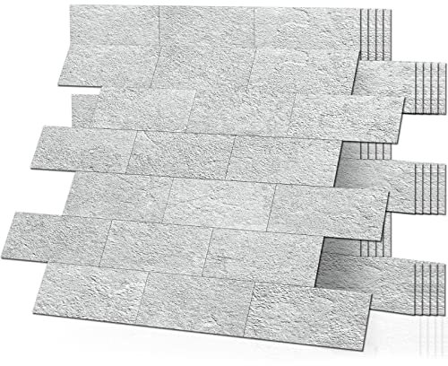 DEWOO Gris Azulejos Adhesivos Paneles Decorativo Autoadhesivos Revestimiento de Paredes PVC Baldosas Laminas Racholas Cocina baño, (10-Piezas 34 x 29cm)