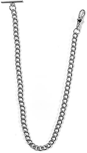 YECSOSS Men's Pocket Watch Chain Albert Chain, Silver Vest Chain with T-bar