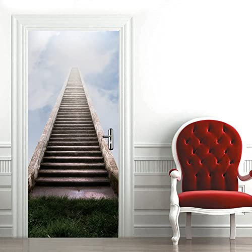 3D Türtapete Selbstklebend Türposter - Treppe Steinleiter Blauer Himmel - Türaufkleber Fototapete Abziehen Und Aufkleben Türfolie Poster Tapete 80 X 200 Cm