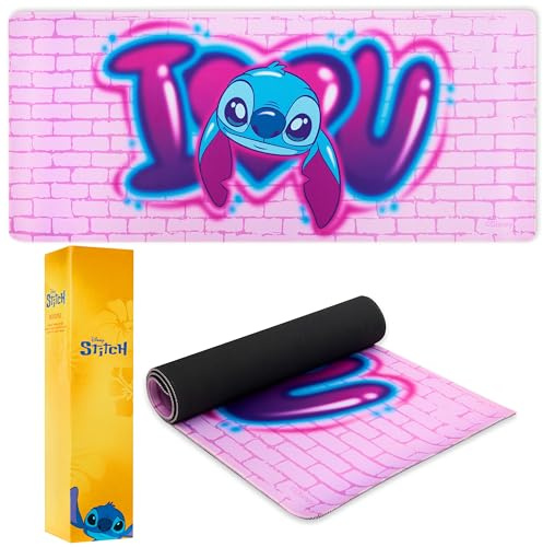 Disney Tapis de Souris XL Dessous de Bureau Mouse Pad Format 80x36 cm Accessoire de Bureau Lilo et Stitch Mandalorian (Rose Stitch)