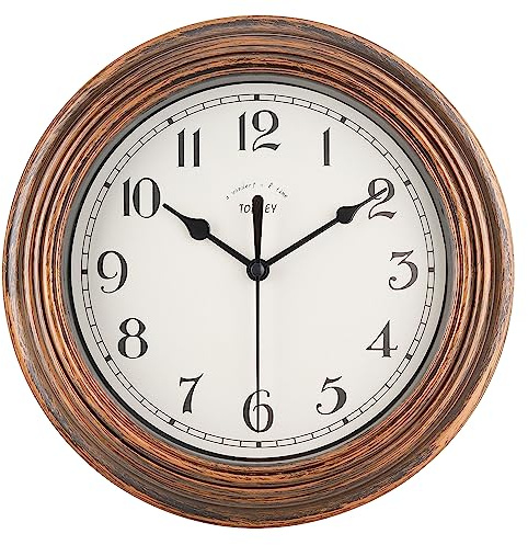 Topkey Stille Wanduhr Küche 9 Zoll Retro Nicht tickend Dekorativ Schlafzimmer Büro Wanduhr- Altgold