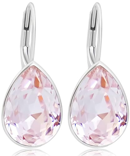 Ohrringe 925 Sterling Silber Kristalle helles Rose Klappverschluss minimalistisches Design Silberschmuck Nobel Schmuck