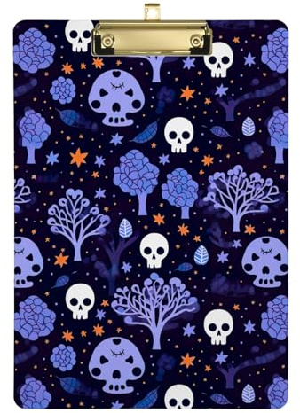 Portapapeles de Halloween, calaveras violeta, portapapeles decorativo para profesores, estudiantes, abogados, enfermeras, portapapeles de tamaño estándar, perfil bajo, clip plateado, pestaña retráctil