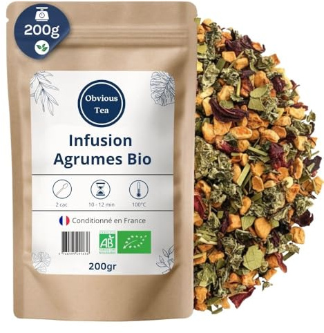 Infusion Agrumes Bio - Infusion Vegan aux Fruits, en Vrac, 100% Naturel, Sans OGM - Agriculture Biologique - Sachet 200 gr (100 Tasses)