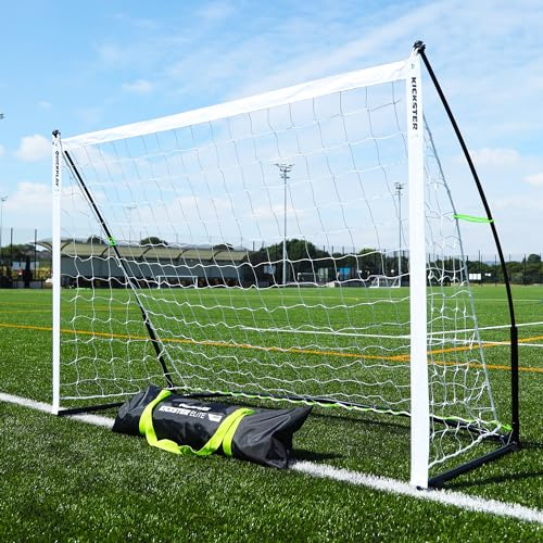 QuickPlay Kickster Elite 8x5' Portable Soccer Goal for Backyard Training - Ultra Fast Setup Weighted Soccer Goal for Turf & Indoor Use - Durable Soccer Net for Home & Youth Practice