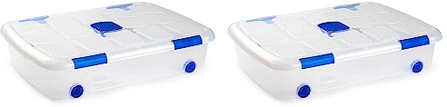 Acan Tradineur - Pack de 2 Cajas de Almacenamiento - Fabricado en plástico - Contenedor para almacenar Libros, ropa, mantas - N.º 12-16,7 x 75 x 55 cm - 41 Litros