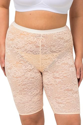 Ulla Popken damkläder plus storlek kurvig genomskinlig spets cykelshorts ljus aprikos 58+ 826130650, Ljus aprikos