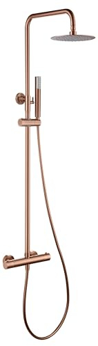 MICE - Barra doccia termostatica realizzata in acciaio inox - Rubinetteria Termostatica da Bagno - Set Asta doccia con spruzzatore, manico e supporto oro rosa spazzolato BTG053/ORC