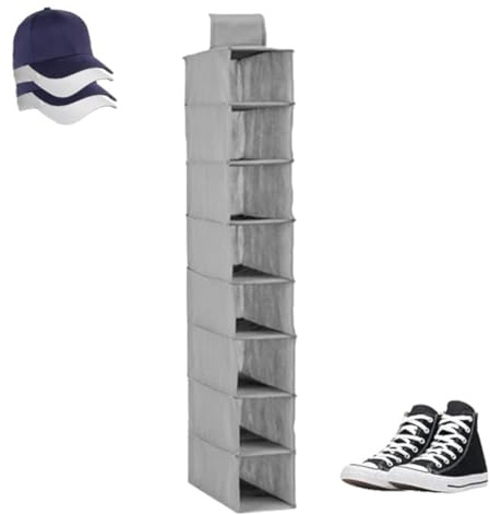 OCEANO Organizer da appendere Portaoggetti Armadio Mensole Armadietto spogliatoio Portatutto Pieghevole Salvaspazio Scaffale Cappello Calze Scarpe Intimo Asciugamani Accessori (Grigio, Portascarpe, 8)
