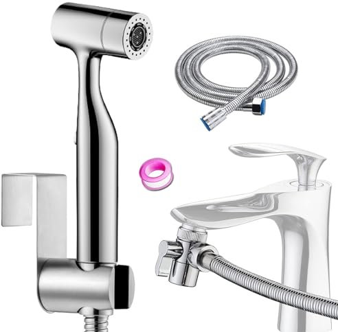 Kit Doccetta per Bidet Portatile -Ugello del filtro per la rimozione del cloro,ABS Spruzzatore per WC con doppia modalità, Doccia con Deviatore 2 Vie, Tubo Flessibile da 150 cm e supporto
