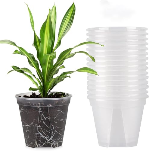 10Pcs Clear Orchid Pots with Holes Planter Nursery Pots Planter Nursery Pots Clear Plastic Gallon Root Control Flower Pots for Vegetable Flower Fruit Nursery Garden