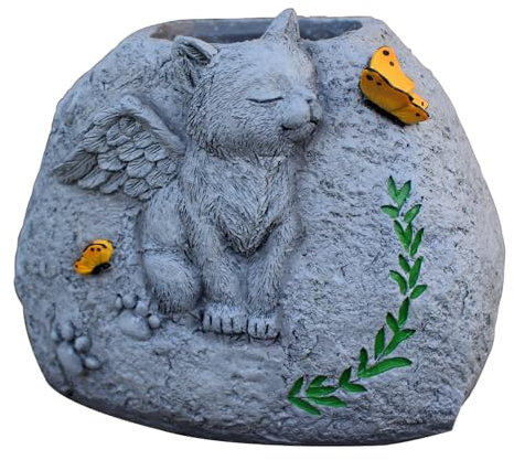 Uziqueif Haustier Katze Hunde Engel Gedenkstatue,Haustier Grabstein Denkmal Grab Marker Tribut Statue,Harz Katze Hund Engel Gedenkstein Tierstatue Wetterfest Gartendeko Figuren mit Flügeln,Cat Statue