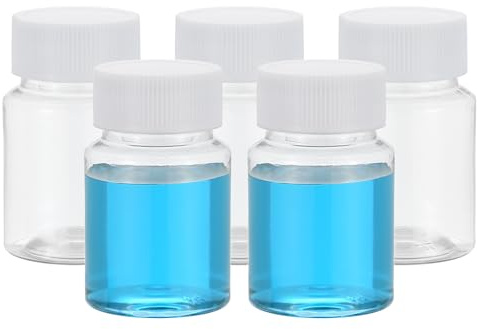 PATIKIL 5 Stück 50ml Kunststoff Flasche, PET Weithalsflasche Rundflaschen mit Schraubverschluss für die Lagerung von Laborwasser, Pillenflaschen Wasserprobenflaschen, transparent