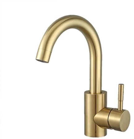 Wasserhahn Bad für Waschbecken Waschtischarmatur Badarmatur Moderne 360° Drehbar Gebürstet Gold Edelstahl Einhebelmischer Mischbatterie Armatur Wasserhahn Waschbecken