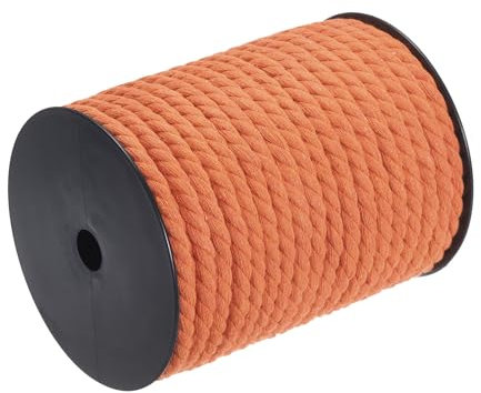 QUARKZMAN Baumwollseil 3 Strang Gedrehtes Geflochtenes Seil, Orange 40m/47 Yard 8mm Durchmesser für Wandbehang, Pflanzenaufhänger, Stricken, Makramee-Knoten
