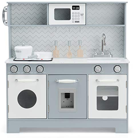 DREAMADE Spielküche Kinderküche mit Licht und Sound, Kinderspielküche mit Spüle Herd Backofen Mikrowelle, Kinder Küche aus Holz mit Spielzubehör für Kinder ab 3 Jahren
