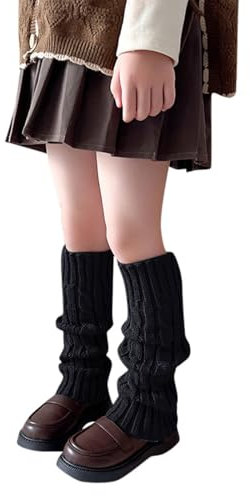 Kinderstulpen Weiche Winter Stulpen Mädchen Elastische Beinhandschuhe Stulpen Baby Beinwärmer Lange Beinwärmer Kniestrümpfe Gestrickte Stulpen Winter Warme Stulpen für Mädchen (Black, One Size)