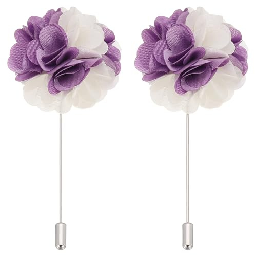 PATIKIL 2 Stück Blumenanstecker Pin Hell Lila/Weiß | Brosche Abschluss Outfit Zubehör, Für Herren Camellia Blume für Anzug Hochzeit Abschluss Jubiläum