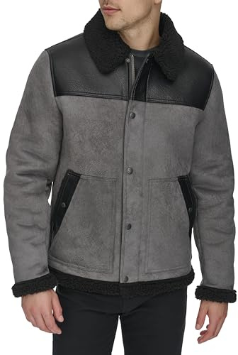 Levi's Men's Mixed Media Faux Shearling Jacket, Charcoal, XXL