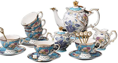 KXQYIKYI Juego de té de la Tarde en inglés, Taza de café de Porcelana de Hueso, Juego de café de cerámica pequeño Europeo, cafetera