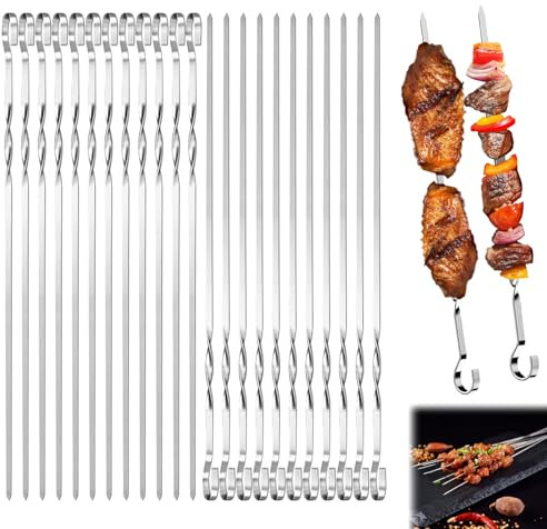 24pcs Barbecue Spiedini per Barbecue,30CM Spiedini in Acciaio Inossidabile,Spiedini BBQ Riutilizzabili,Spiedini Piatti,Spiedini BBQ per Barbecue Grigliatura Carne Verdure BBQ Bastone (C)