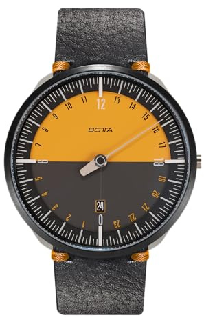botta Reloj de cuarzo suizo para hombre 24 horas con correa de piel UNO 24 (45 mm), Edition-15 Orange, 45 mm
