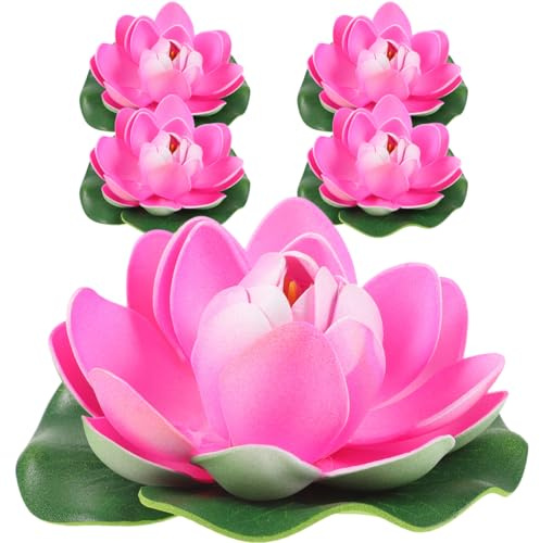 Didiseaon 5Pcs Artificial Floating Foam Lotus, Lifelike Lotus Flower with Water Lily Pad for Patio Garden Aquarium Decor(Pink)