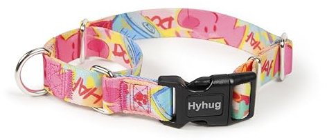 Hyhug Zugstopp Halsband Hunde, Nylon Hundehalsband Verstellbar für Welpen, Weich Komfort und Strapazierfähigkeit (L, Farbiger Hund)