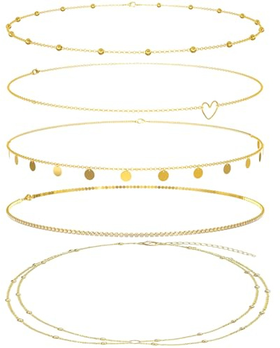 5 PCs Gold Bauchkette, Einfache Ketten (95cm) Doppelte Kette (90cm) | Belly Chain Gold Set Mit 5 Teilen, Waist Chain Für Sommeroutfits Und Modische Looks