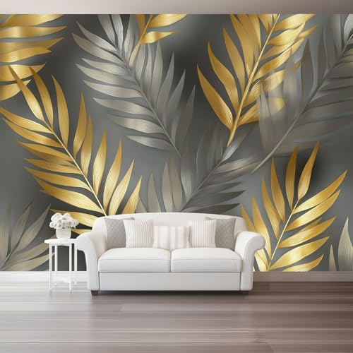 Papel pintado Patrón De Hoja De Palma 250 x 175 cm, Estilo De Lujo Moderno Póster fotográfico mural papel pintado moderno decoración de pared sala de estar dormitorio habitación infantil, Gris Oscuro