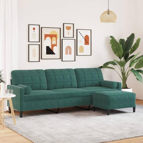 Emmtore Sofa, Couch mit Fußhocker Armlehnen Metallgestell, Polstersofa für Wohnzimmer, Loungesofa Sitzmöbel,Dunkelgrün,210 cm