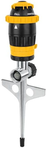 RESTMO Getriebe-Sprinkler & Impulsregner, Rasensprenger für Große Flächen | Metallspike-Basis, 5 Muster, Sprühdurchmesser 15m (180m²), wetterfest, erweiterbar in Reihe, für Rasen & Beete, Gelb