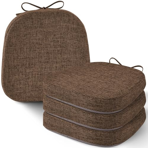 AddGrace 4er-Set Stuhlkissen für Metallstühle, 35x35 cm Sitzkissen Braun | Quadratische, mit Bändern, waschbar, rutschfeste Sitzkissen für Küche, Indoor, Gartenstuhl, Balkon, Terrasse & Esszimmer