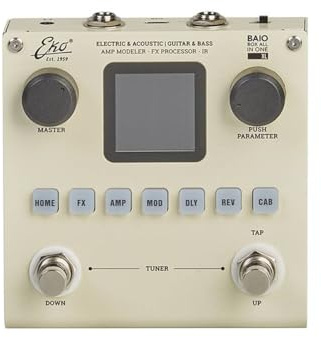 EKO Guitars Baio XL Multieffektpedal für Gitarre, IR Loader, 80 wechselbare Presets, 6 Effektmodule, Bluetooth, USB C, Akku, EQ 3 Band, Delay, Reverb