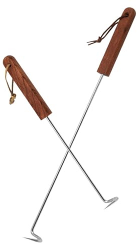 Beavorty Gancio per Carne in Acciaio Inox 2 Pezzi, Gancio per Arrostire al Barbecue Appuntito Manico, Utensile Resistente per Campeggio, Grigliate e Cucina All’aperto