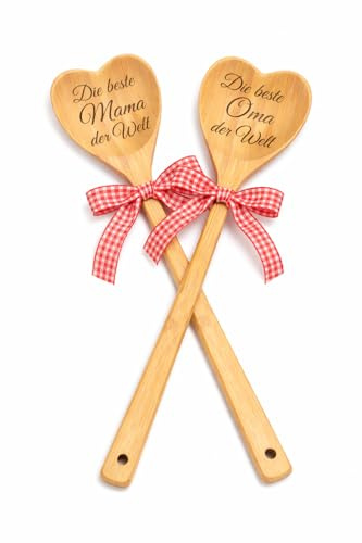 Personalisierter Kochlöffel, Holzlöffel mit Gravur nach Wunsch 29 cm Muttertag (Die beste Mama der Welt)